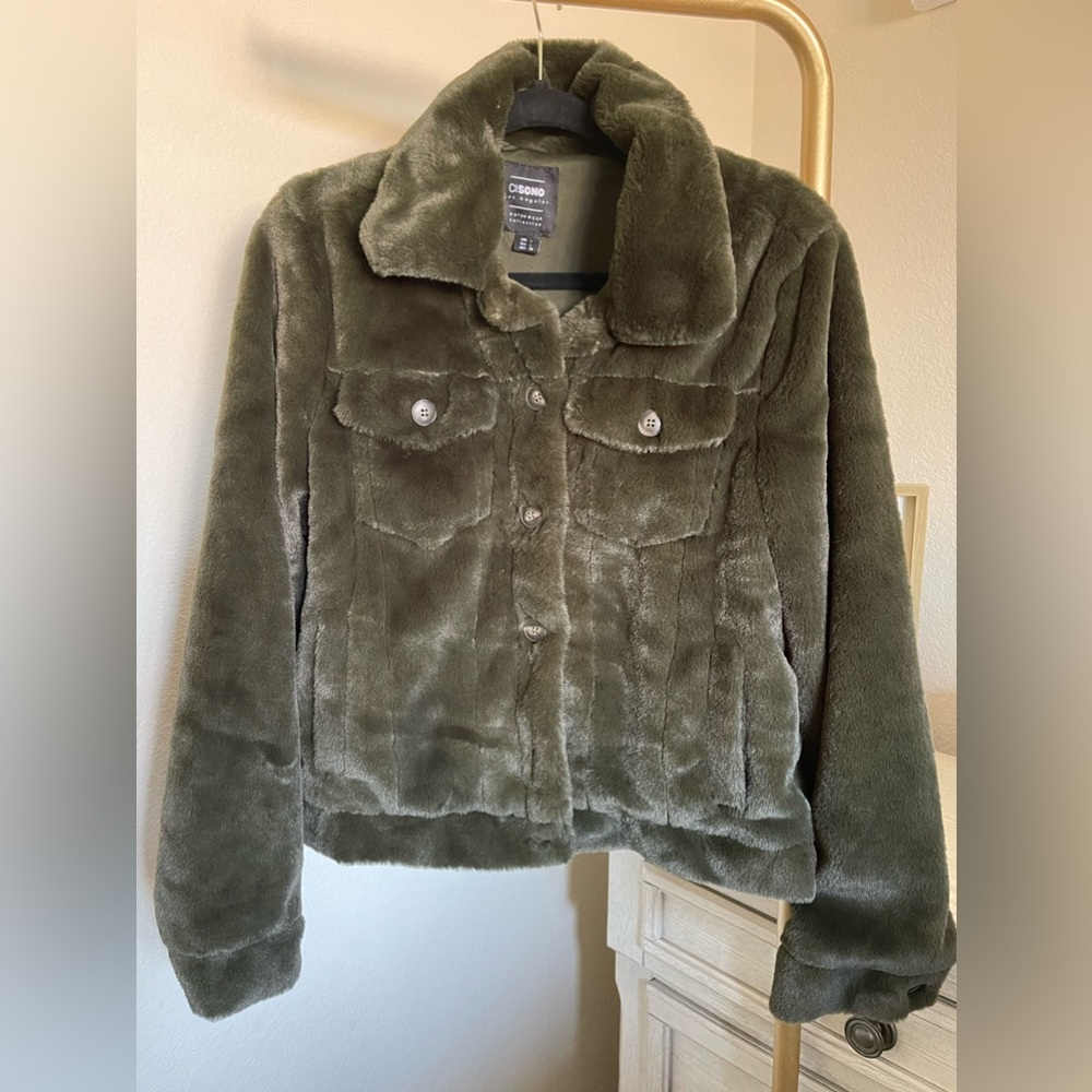 Cisono Olive green Faux Fur coat